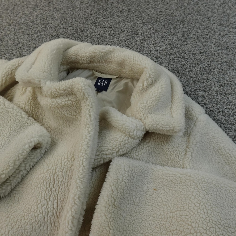 Gap Jacket Womens L White Faux Fur Sherpa Fleece Button Coat Winter Teddy Preppy